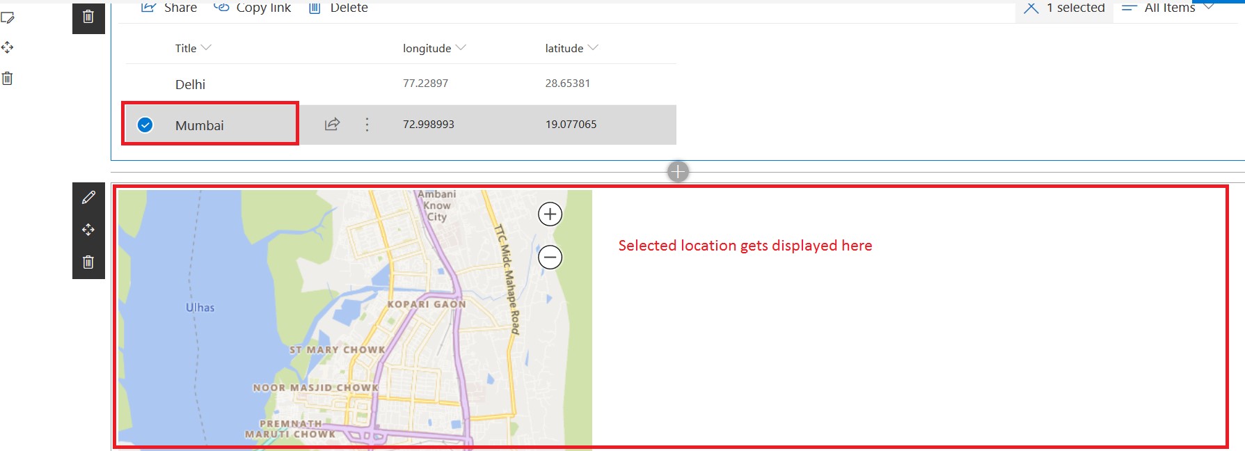Selected location gets displayed in SharePoint Online using the embed web part