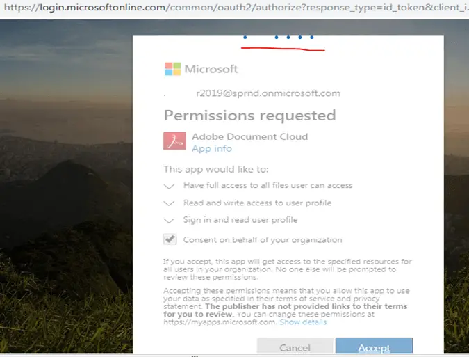 Permission Requested in Adobe Document Cloud - Consent on behalf of your organization