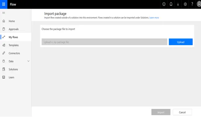 Import package in Export Import Power Automate