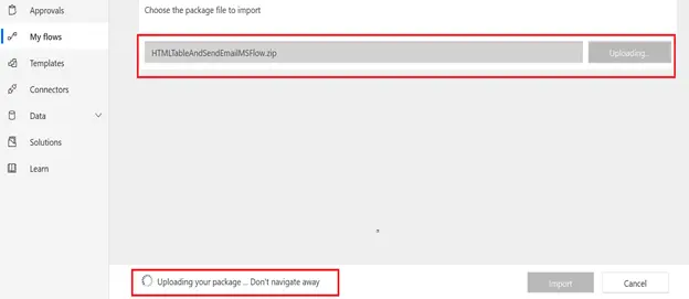 Uploading package in Export Import Power Automate