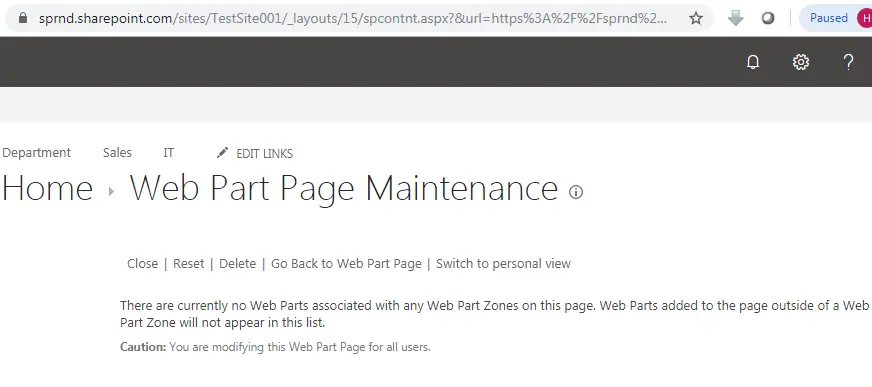 Web Part Page Maintenance page URL, SharePoint URLs & locations