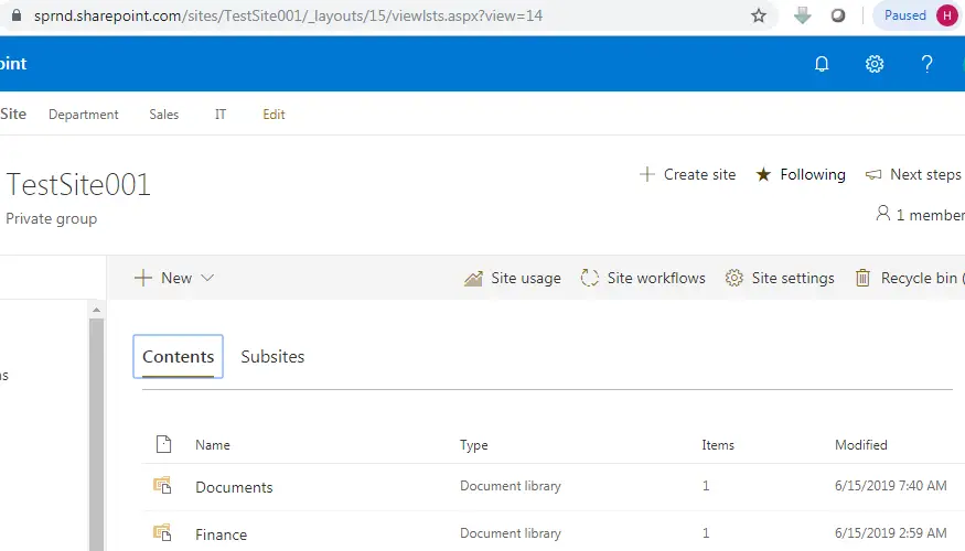 Site contents URL SharePoint