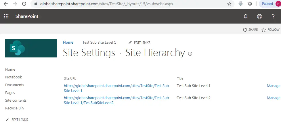 Site hierarchy in SharePoint URL