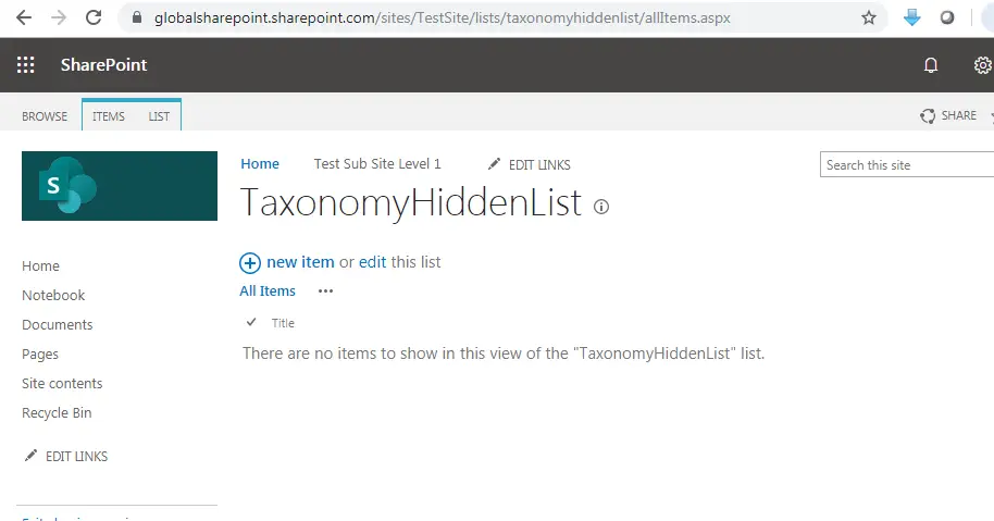Taxonomy hidden list SharePoint online URL