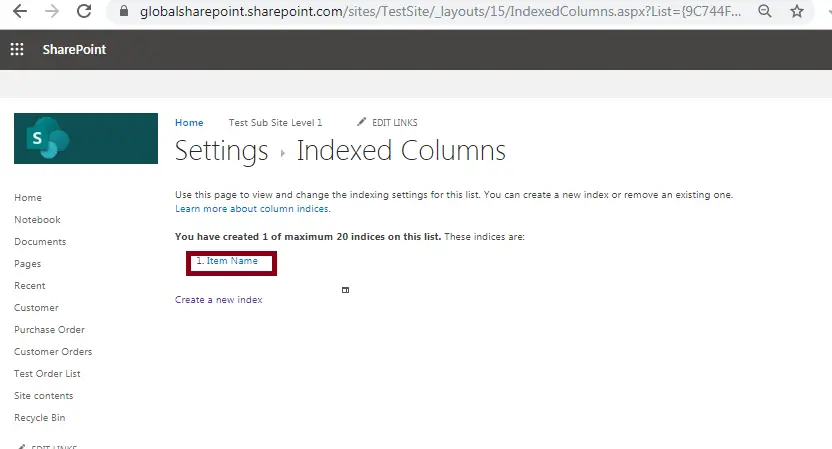 Create index column in SharePoint online list step by step