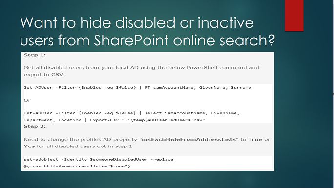 Proven way to hide disable or inactive users from SharePoint online search