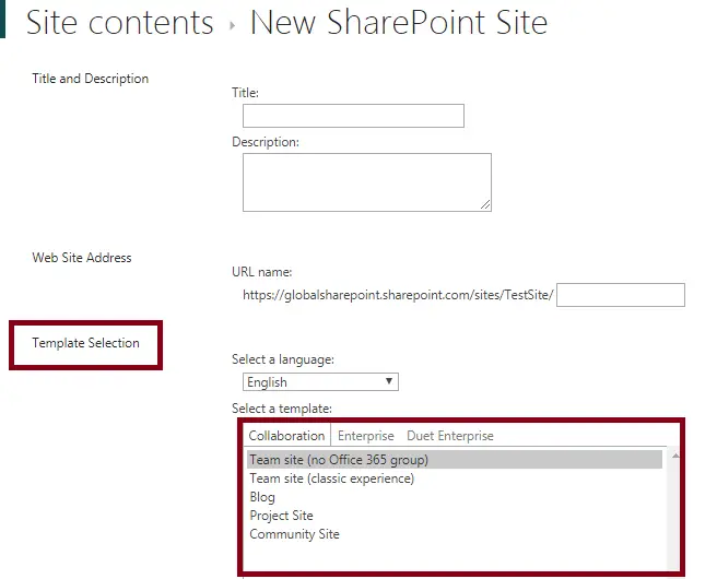 The site template is missing from a SharePoint subsite