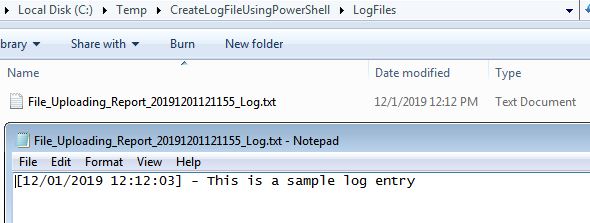 Create log file in PowerShell
