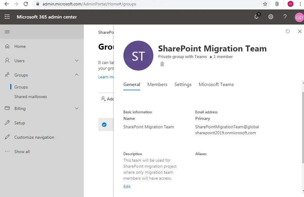 Office 365 connected group setting from Microsoft 365 admin center