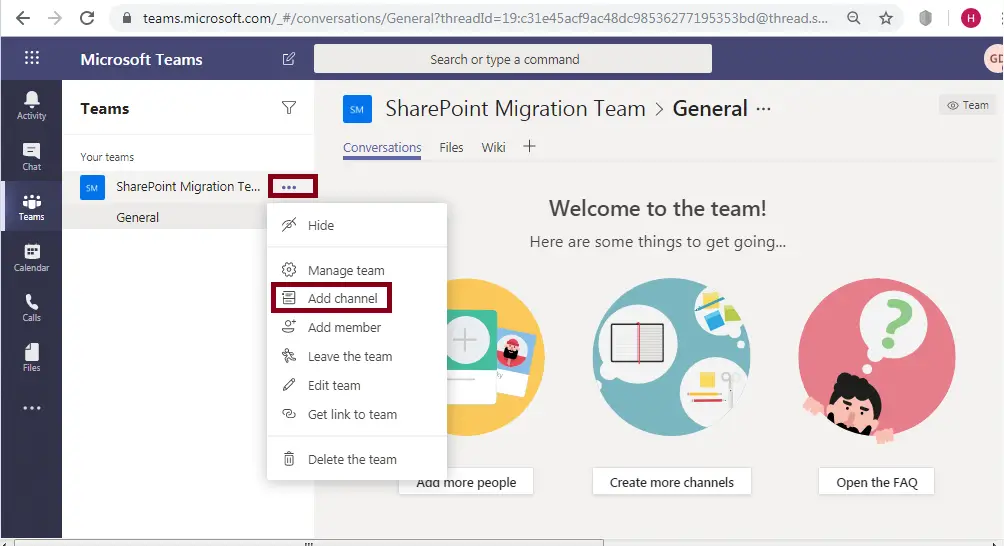 create a channel in Teams - Microsoft Teams Channel- SharePoint Integration