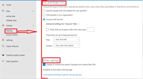 Sharing configuration in SharePoint admin center - Office 365 - Microsoft 365 admin center