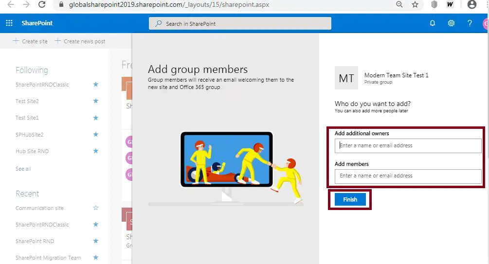 Site Group owners: Create modern team site in SharePoint Online