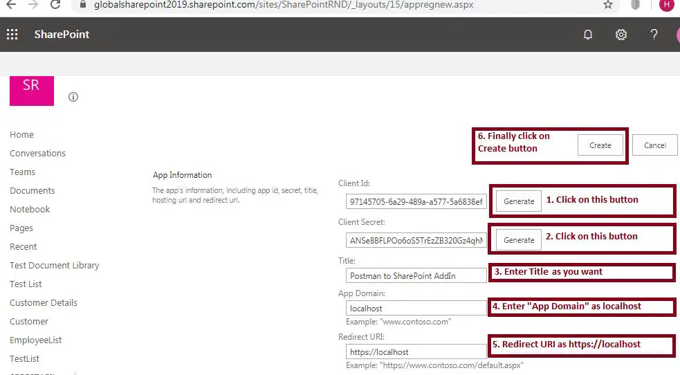 App information registration: Register Add-In - SharePoint online - Appregnew.aspx - App Information