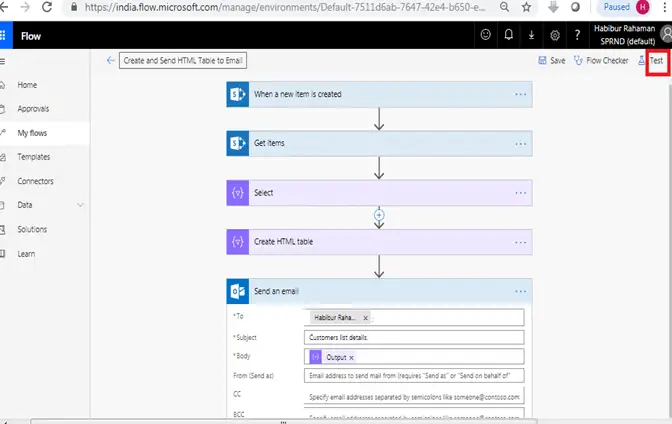 Send an email office 365 outlook configuration Output in Microsoft flow power automate