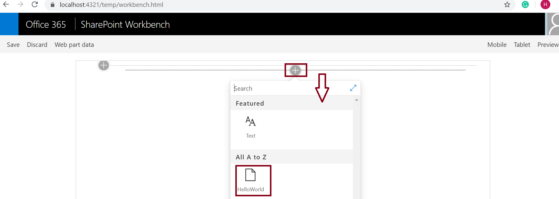 Add SPFx Web Part from local workbench.html