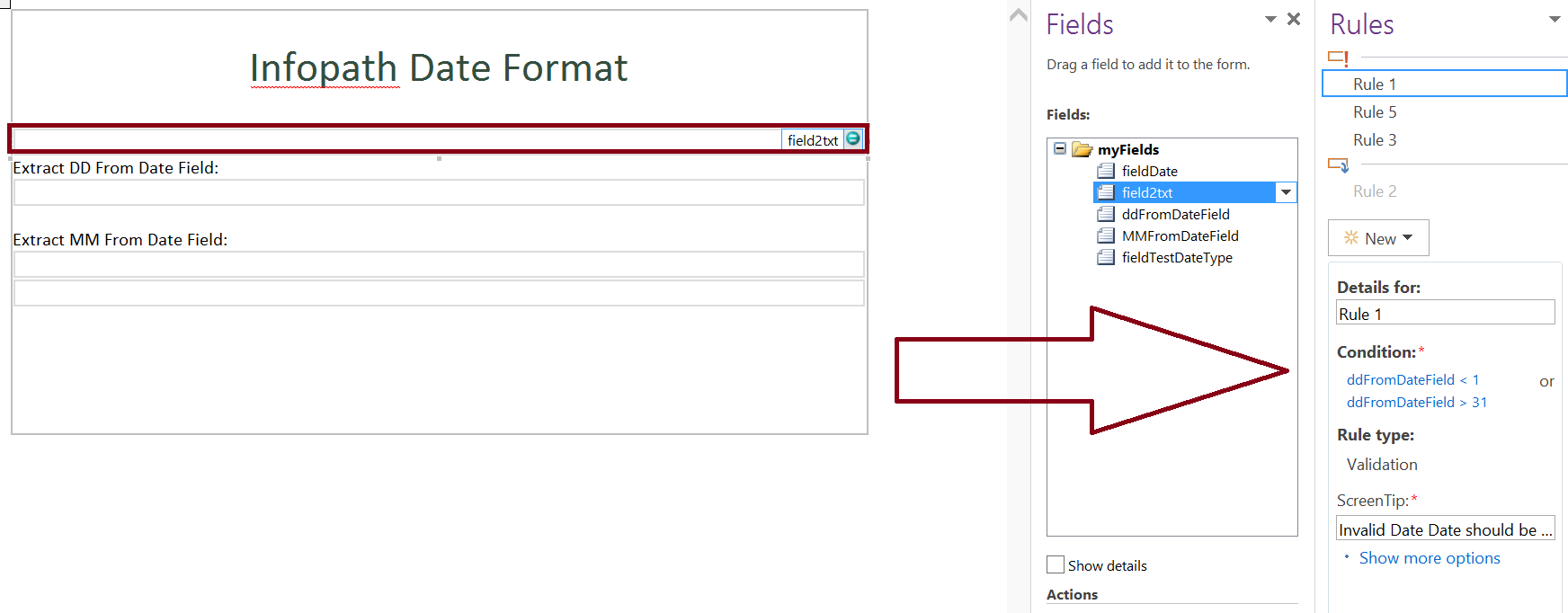 How to validate the date column in Infopath form in 3 steps - Global