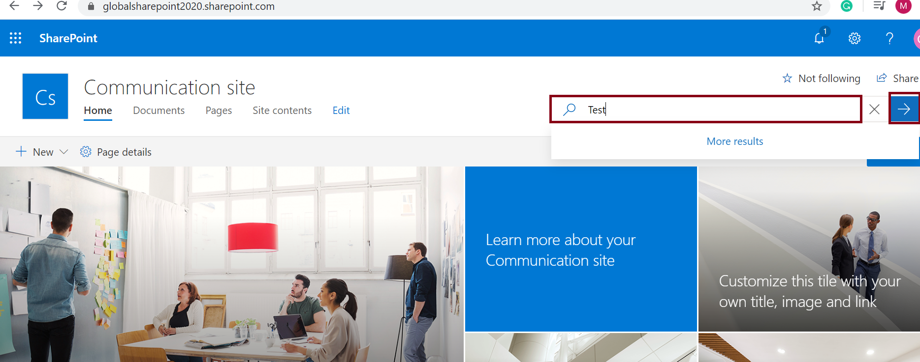 SharePoint search with default search page in SharePoint Online