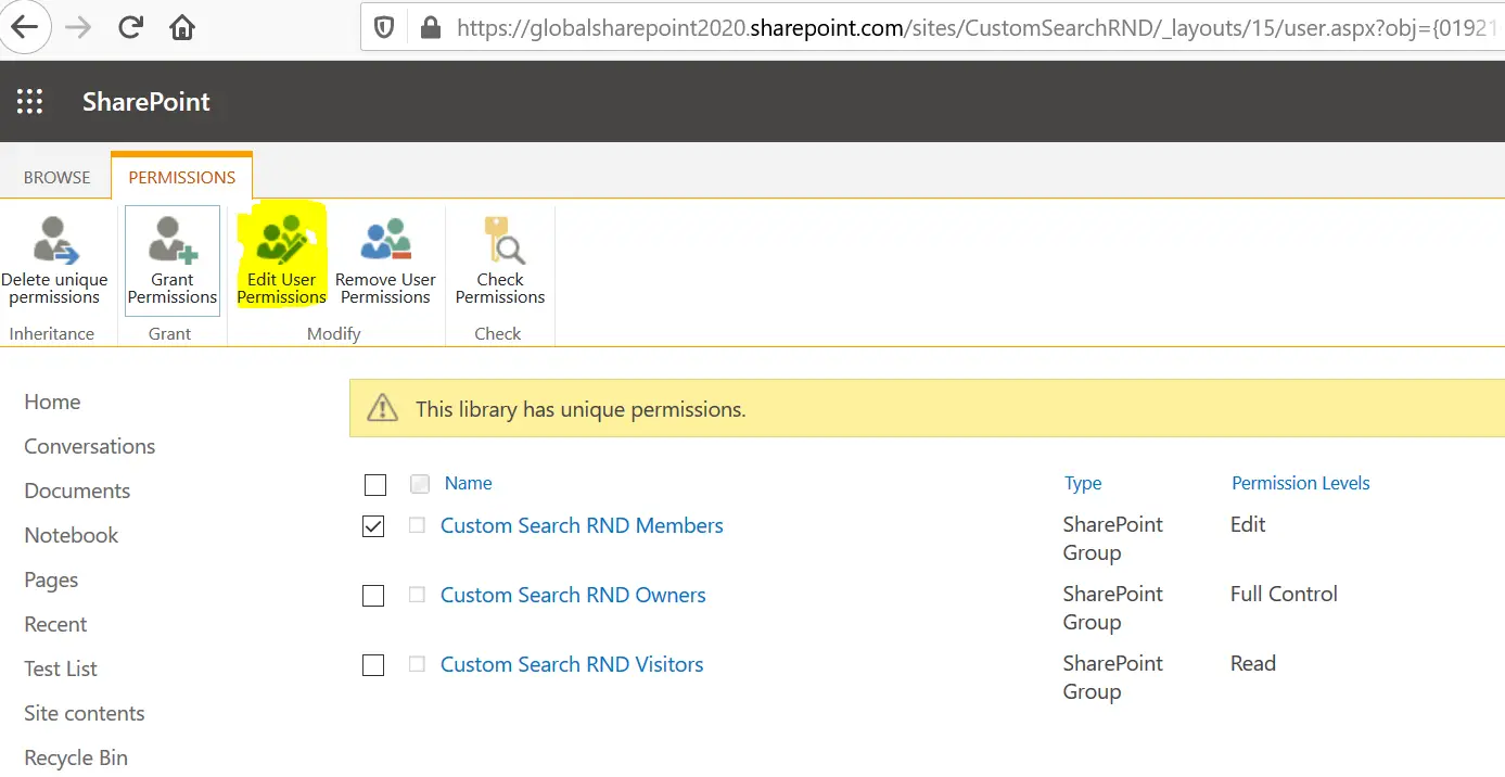 Edit User Permission is disabled in SharePoint Online