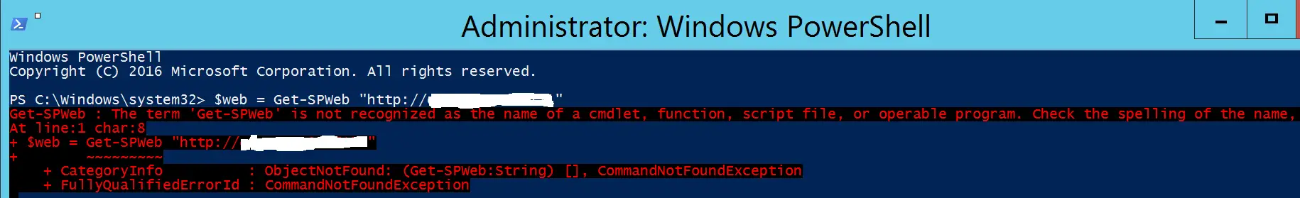 The term 'Get-SPWeb' is not recognized as the name of a cmdlet, function