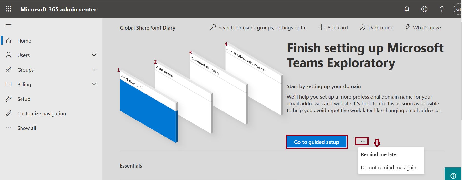 Finish setting up ‎Microsoft Teams Exploratory‎ steps