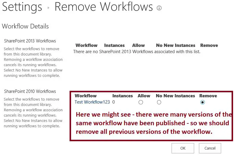 Remove SharePoint 2010 workflow from workflow settings page