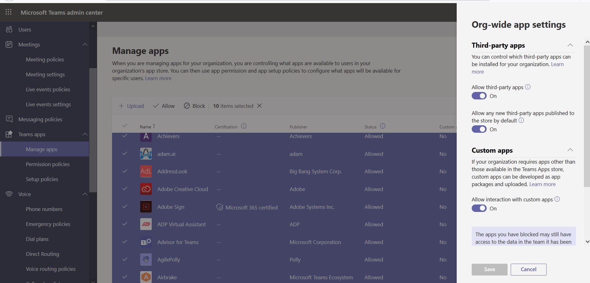 Manage apps in Microsoft Teams, how to manage the Org-wide app settings