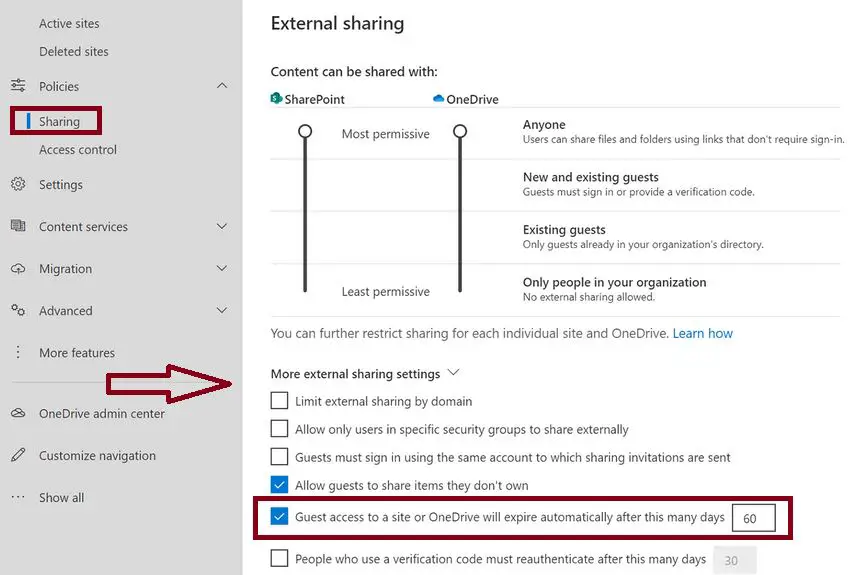 onedrive for business link expiration extend