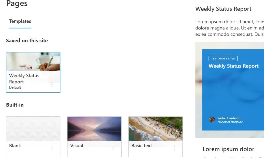 SharePoint default page templates in Microsoft 365 Roadmap ID 64529