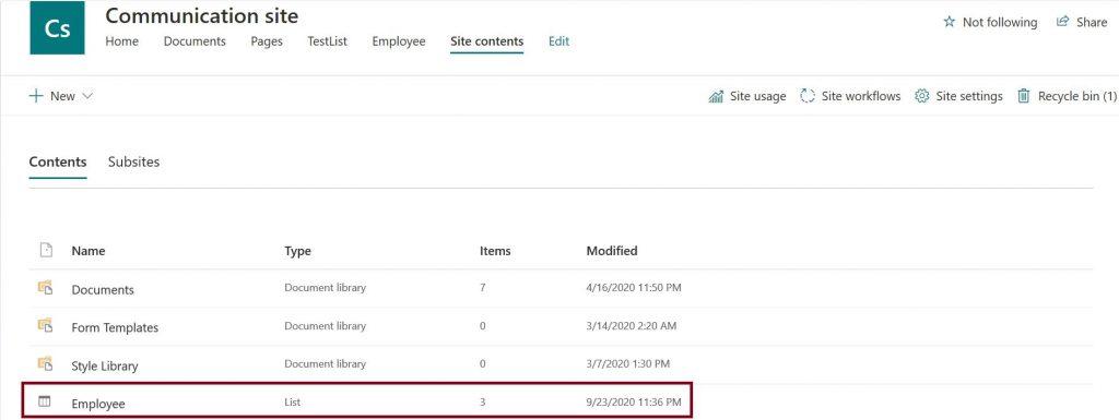 Create Employee List In SharePoint Online site