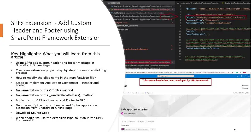 SPFx Extension - Add Custom Header and Footer using SharePoint Framework Extension