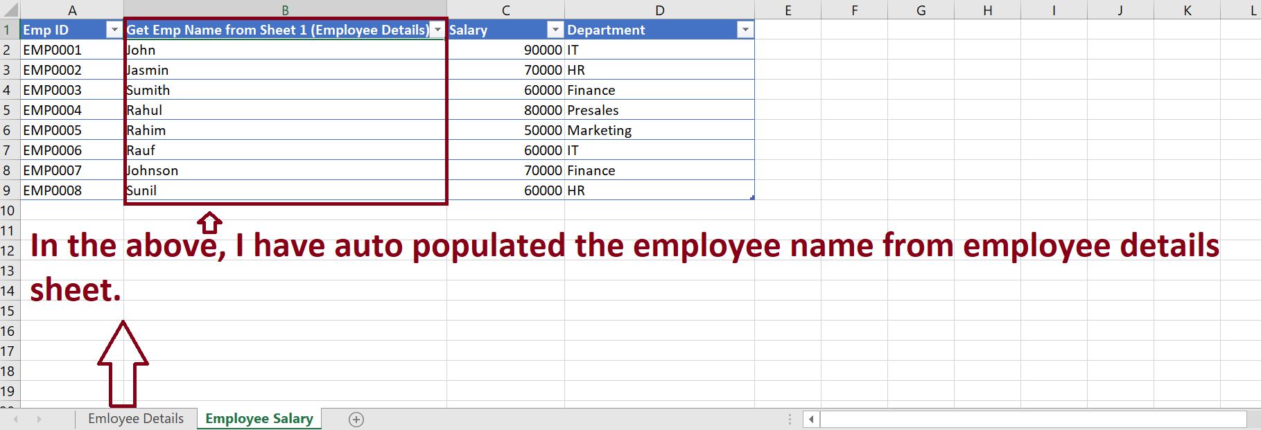 Extract value from one excel sheet to another sheet automatically using the vlookup function