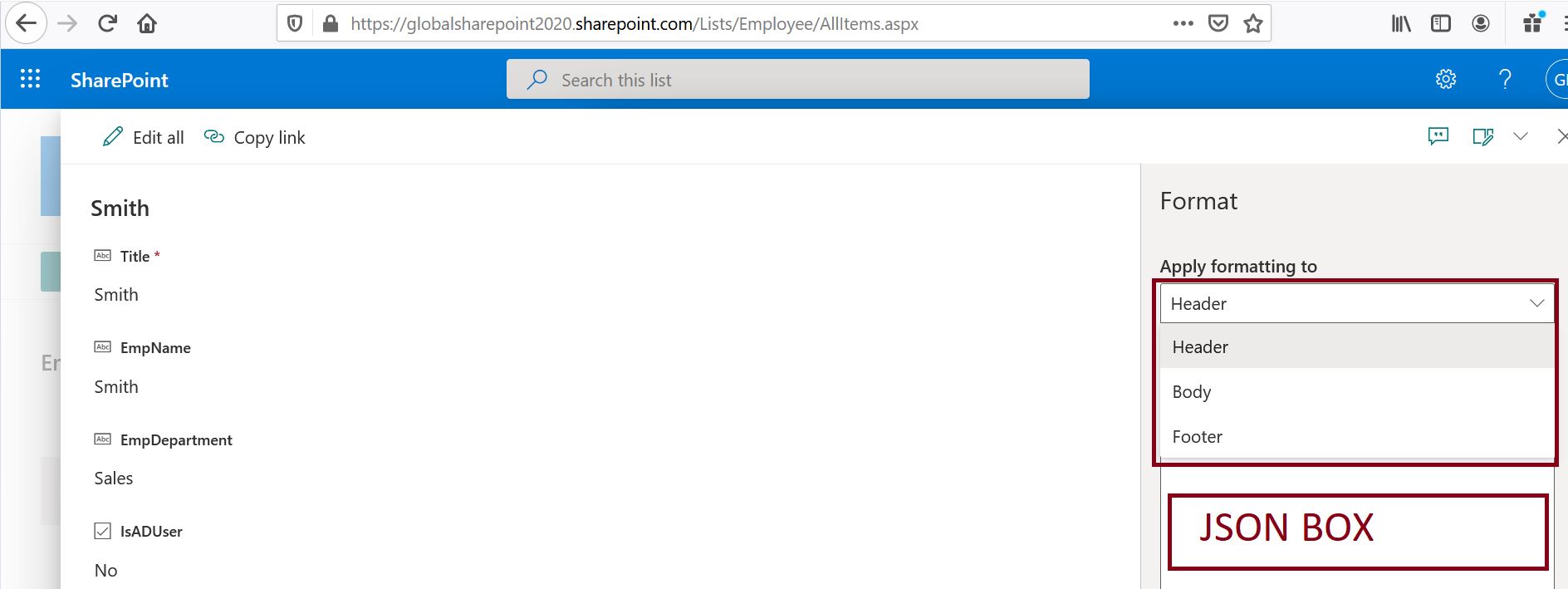 Apply JSON formatting to SharePoint Online list form, Customize the list form using JSON in SharePoint Online