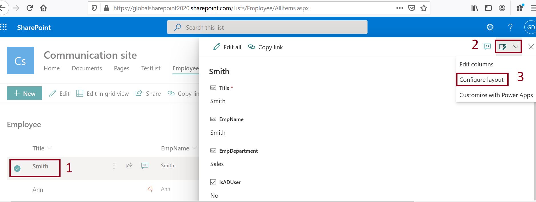 Configure layout in SharePoint Online list form