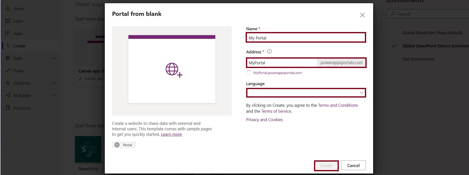 Different Types of PowerApps - Create Power App portal from blank