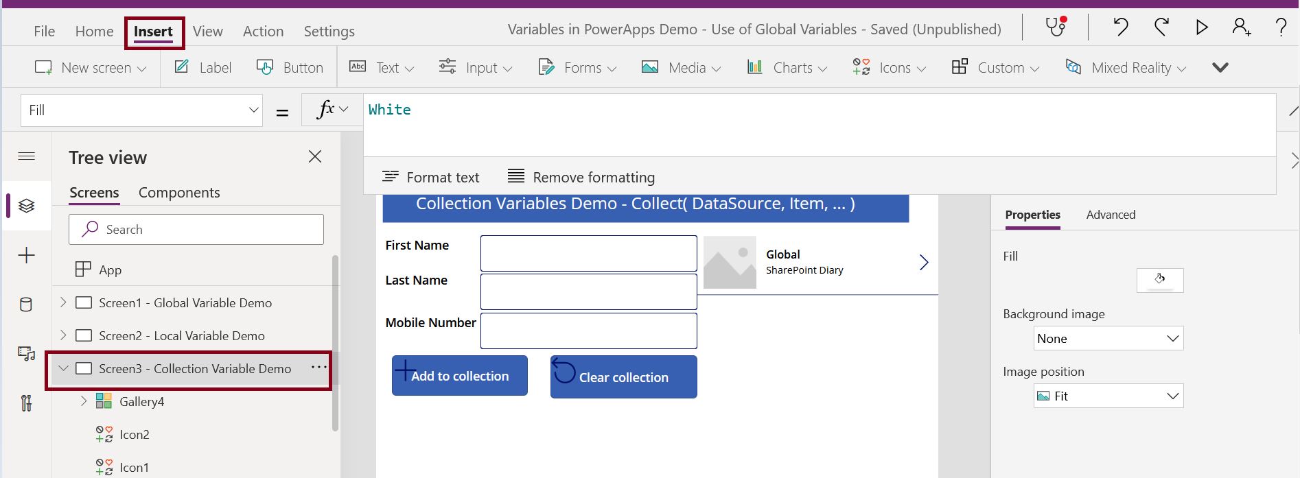 Design contact information form in PowerApps