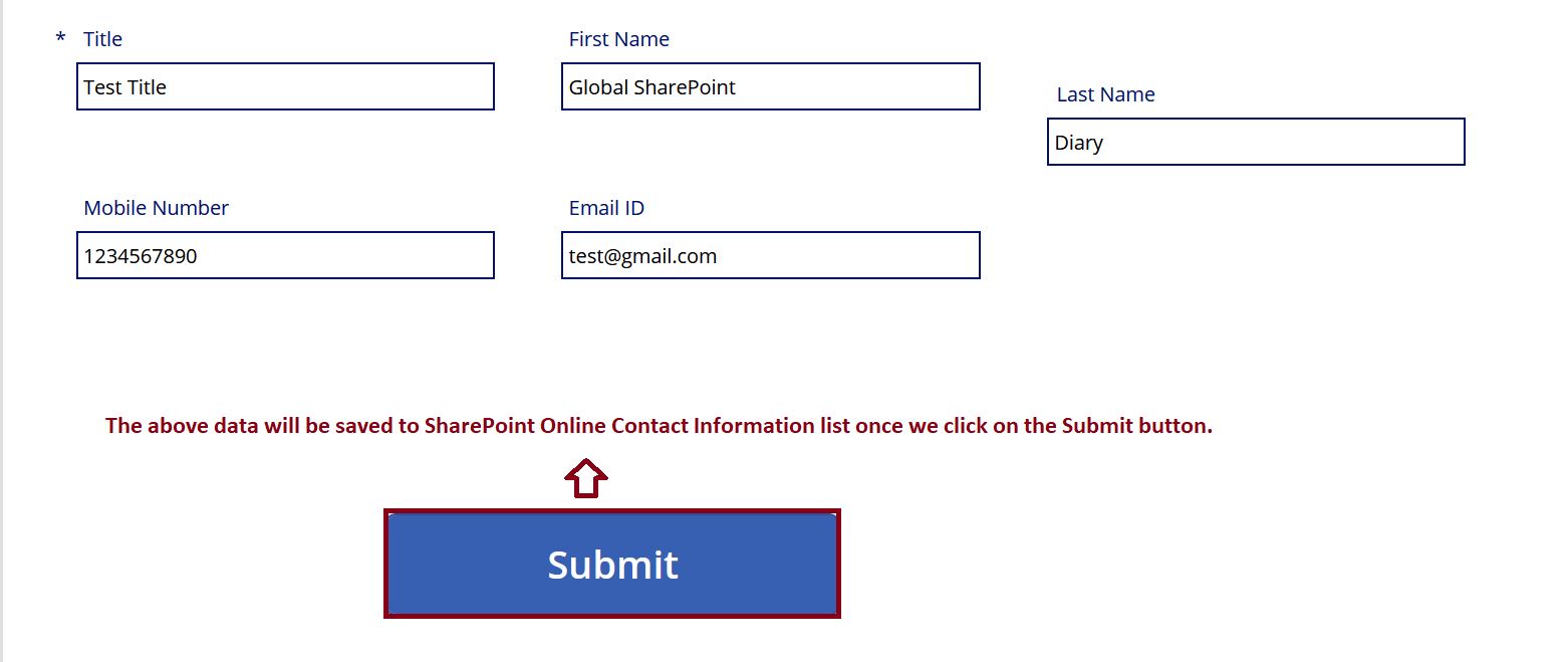 Submit PowerApps form data to SharePoint Online list using the SubmitForm function