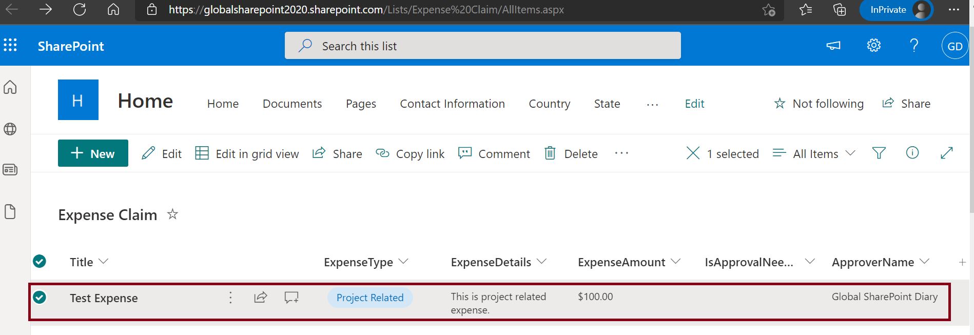 Show Hide Columns conditionally demo with the sample SharePoint list