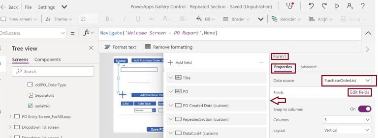 PowerApps repeating section data to SharePoint list step by step ...