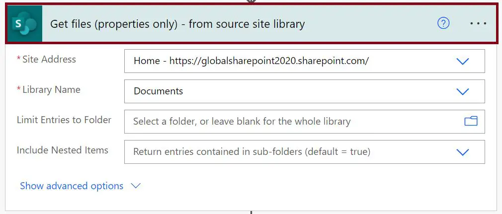 Get files (properties only) - from source site library