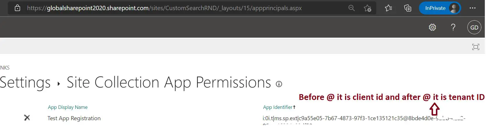Get Tenant ID from SharePoint Online App Permissions Page