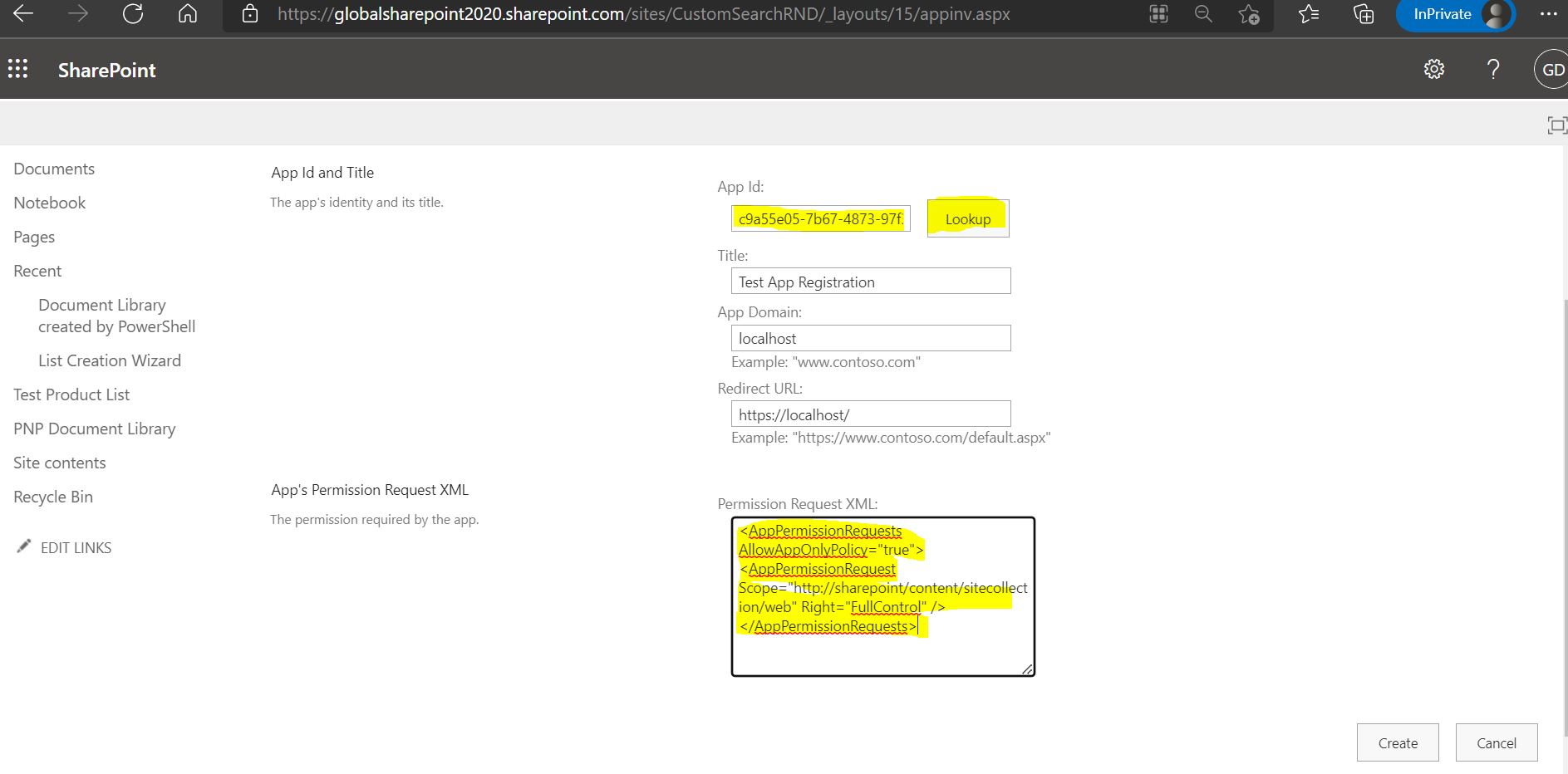 Permission Request XML for SharePoint Online App