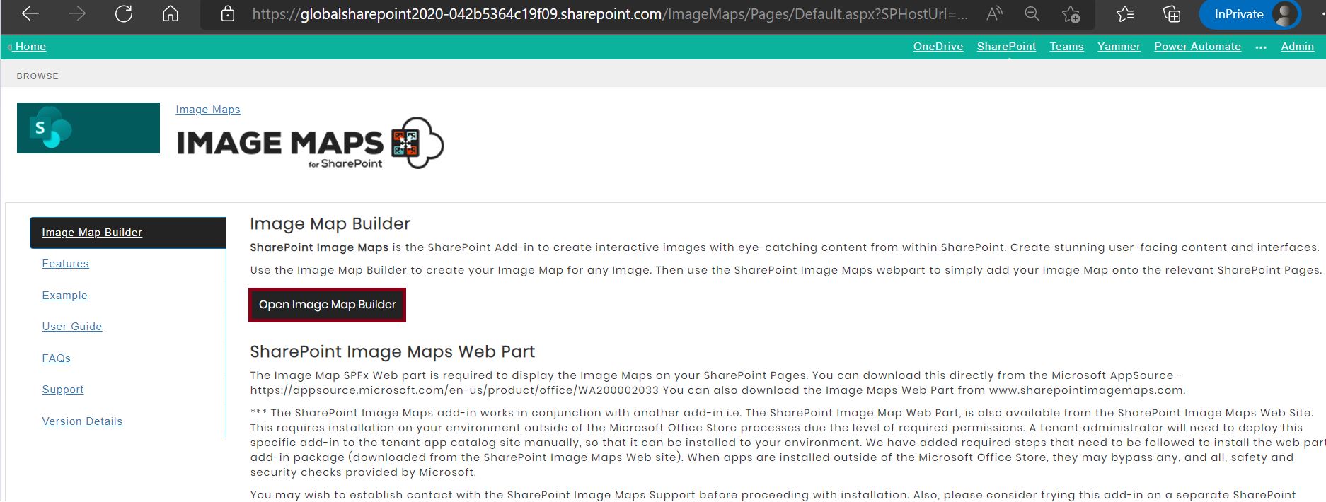 Open Image Map Builder in SharePoint Online