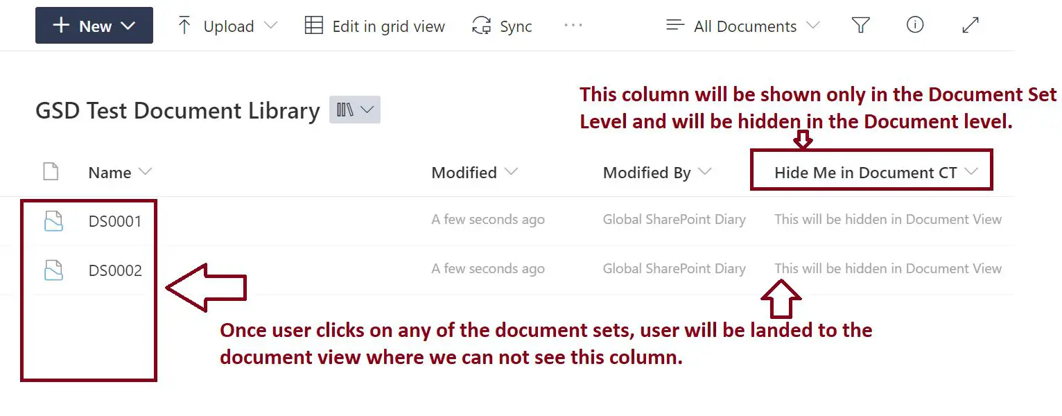 Document Set welcome page - show column only on Document Set level