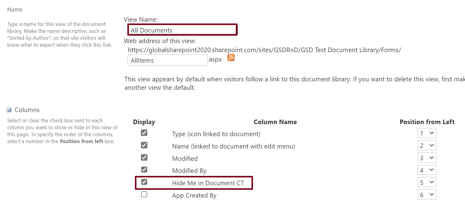 Show hide column using view settings in SharePoint Online