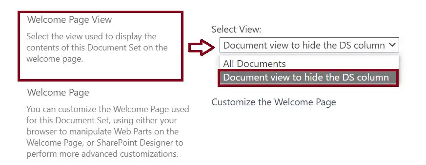 Welcome page view to show and hide columns in content type