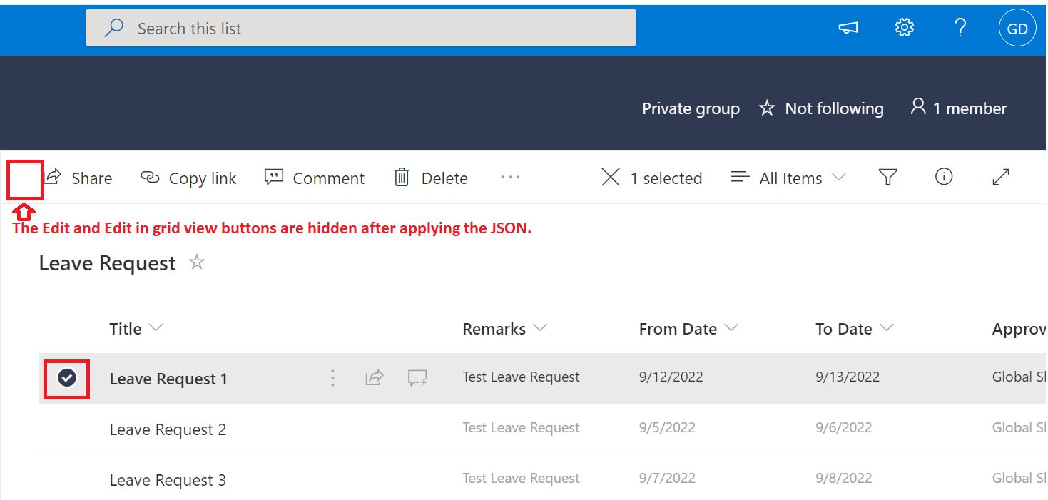 Hide Edit button in SharePoint Online list item using JSON