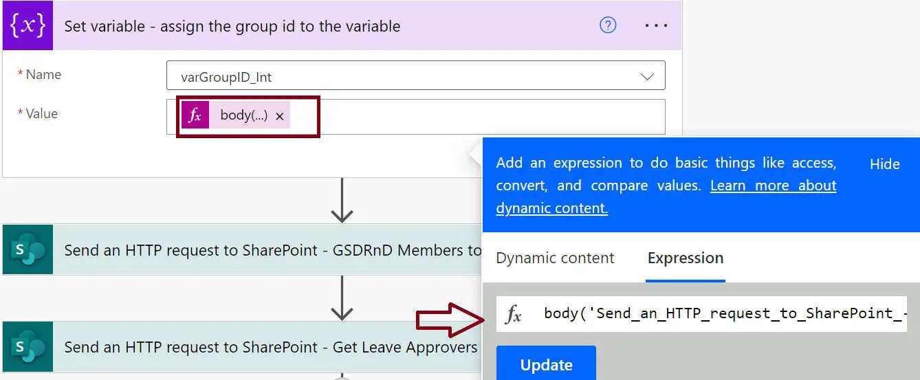 Item level permissions in SharePoint Online list - Set Group ID to variable in Power Automate