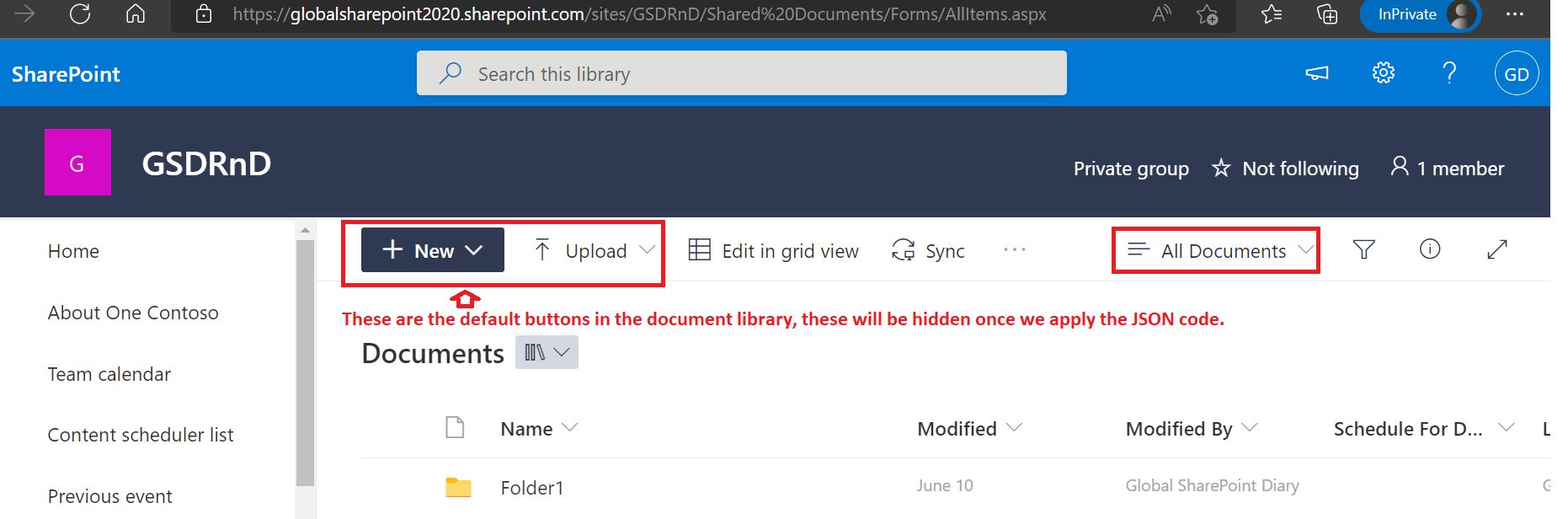 Upload document buttons in SharePoint Online document library