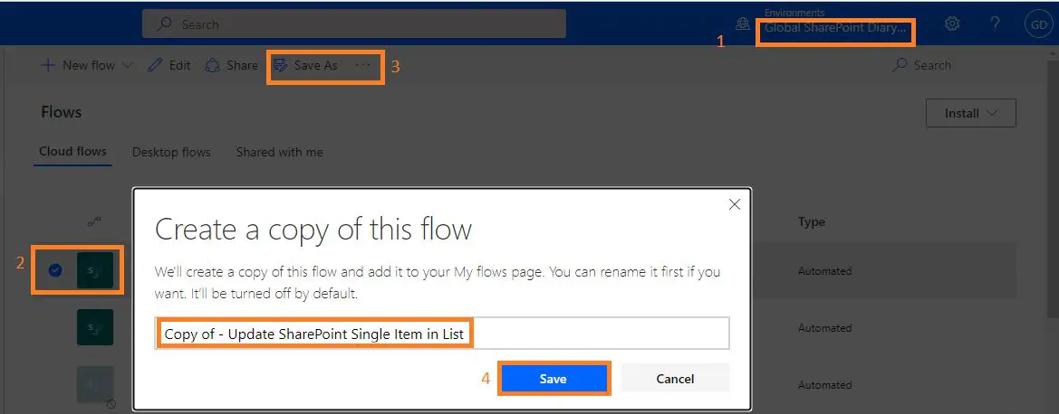 Create a copy of this flow in Power Automate