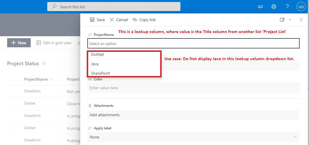 Conditionally filter lookup column - Filter lookup column in SharePoint Online list